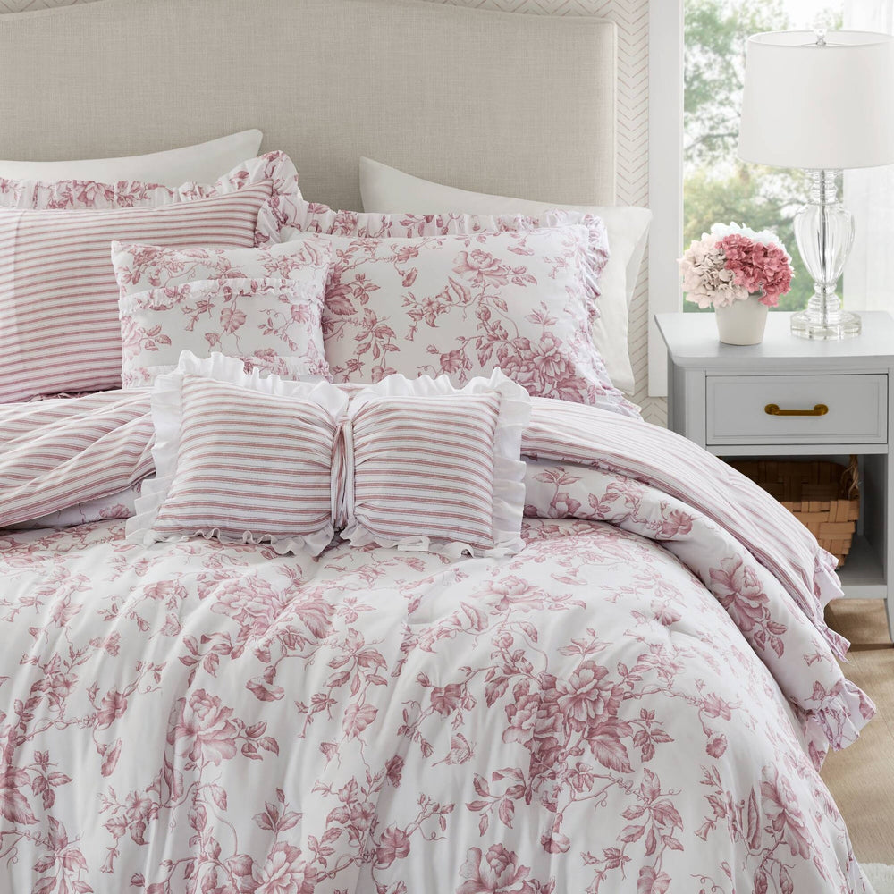 5 Pieces Full/Queen Comforter Set with Decorative Pillows,Pink Media 17