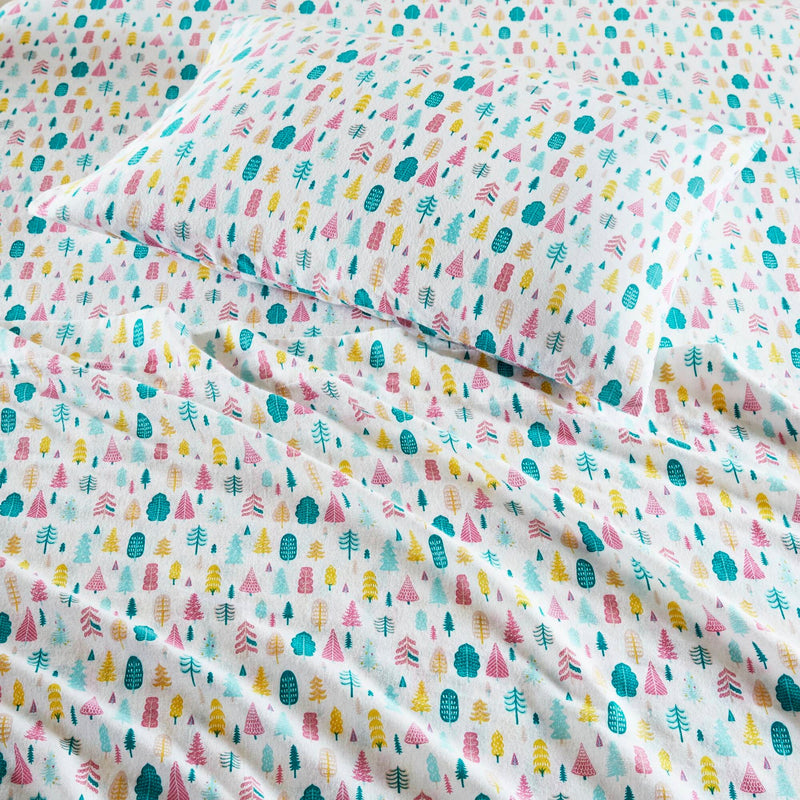 3 PCS Twin XL Cotton Printed Sheet Set White Holiday Trees