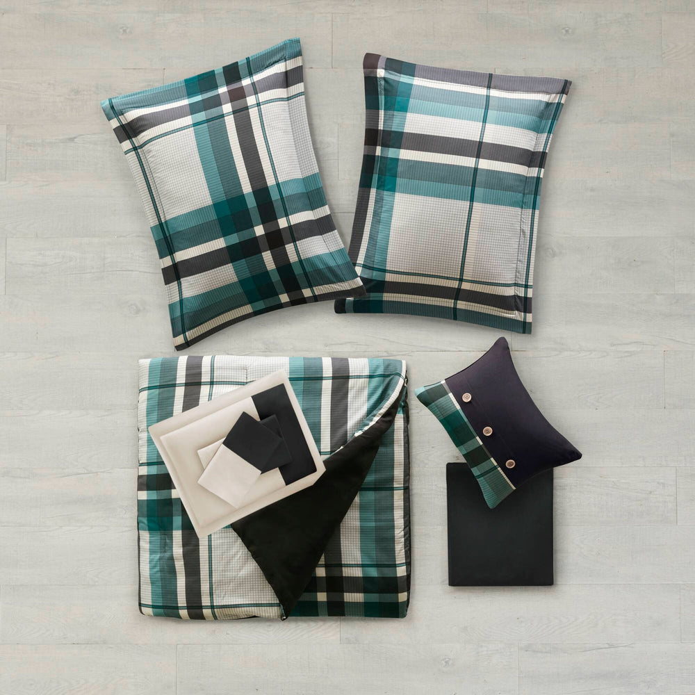9 PCS Queen Plaid Comforter Set with Bed Sheets Teal/Black Media 3