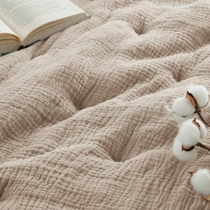 3-Piece King Cotton  Embroidered Quilt Set,Taupe