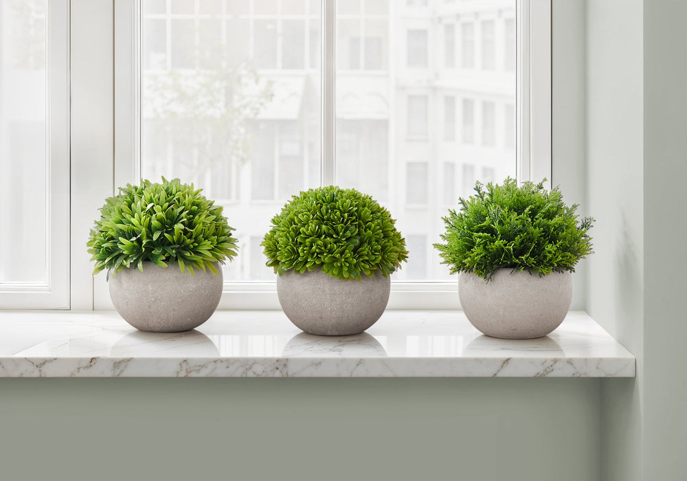 Artificial Plant, 5' Tall, Grass, Indoor, Faux, Fake, Table, Greenery, Potted, Set Of 3, Decorative, Green Plants, Grey Pots Media 1
