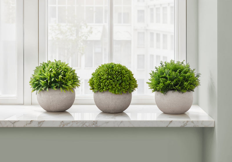 Artificial Plant, 5' Tall, Grass, Indoor, Faux, Fake, Table, Greenery, Potted, Set Of 3, Decorative, Green Plants, Grey Pots