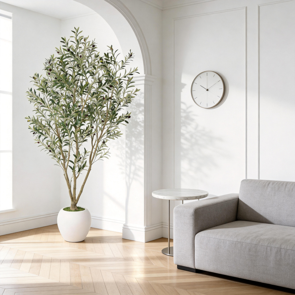 8FT Artificial Olive Tree With Big Decorative White Planter, Tall Indoor & Covered Outdoor Decorative Tree, 1pc/set Media 4