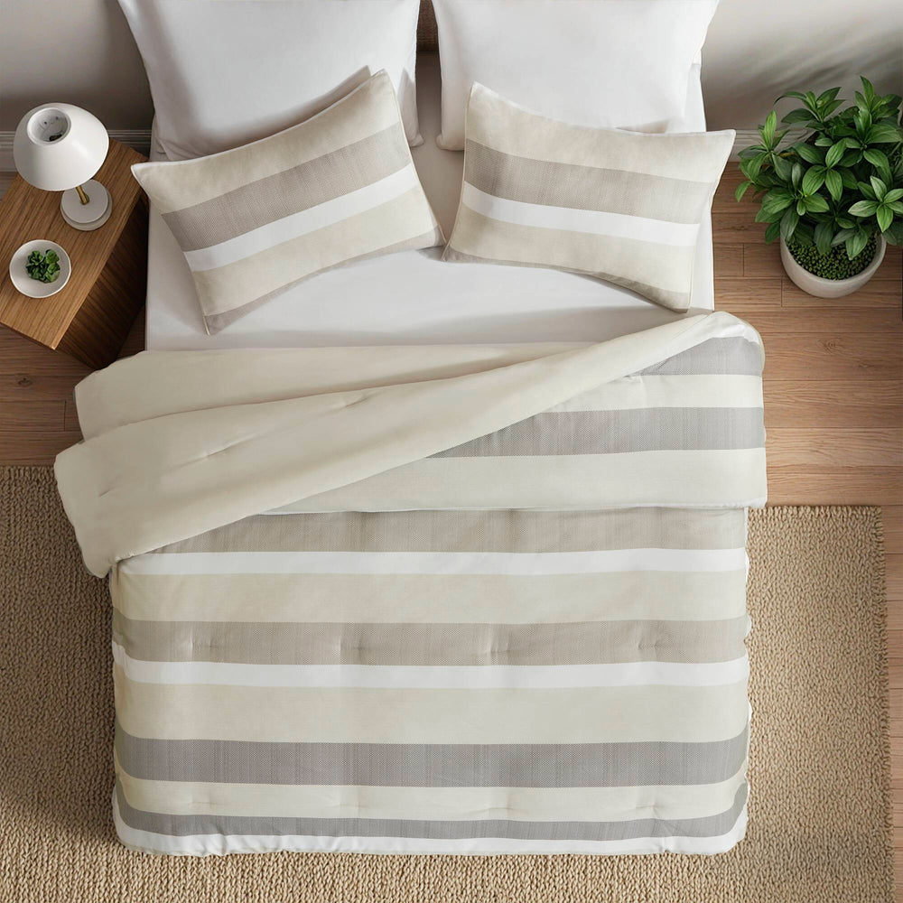 3-Piece King/Cal King Stripe Textured Print Comforter Set,Neutral Media 14