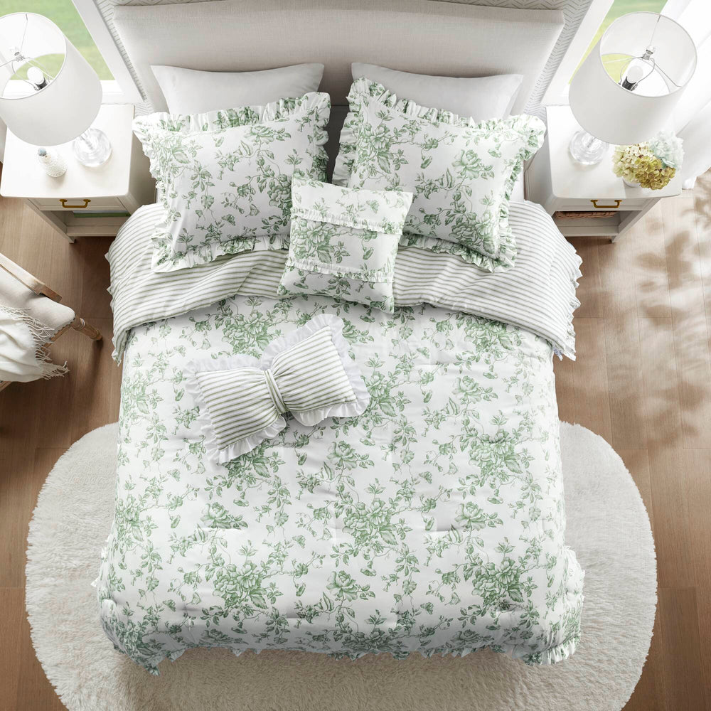 5 Pieces Full/Queen Comforter Set with Decorative Pillows,Green Media 18
