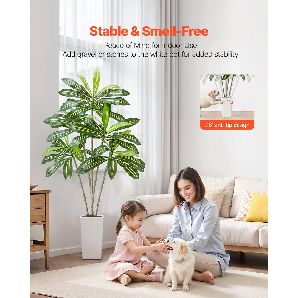 6ft Artificial Dracaena Tree Fake Plant with White Planter Indoor Media 4