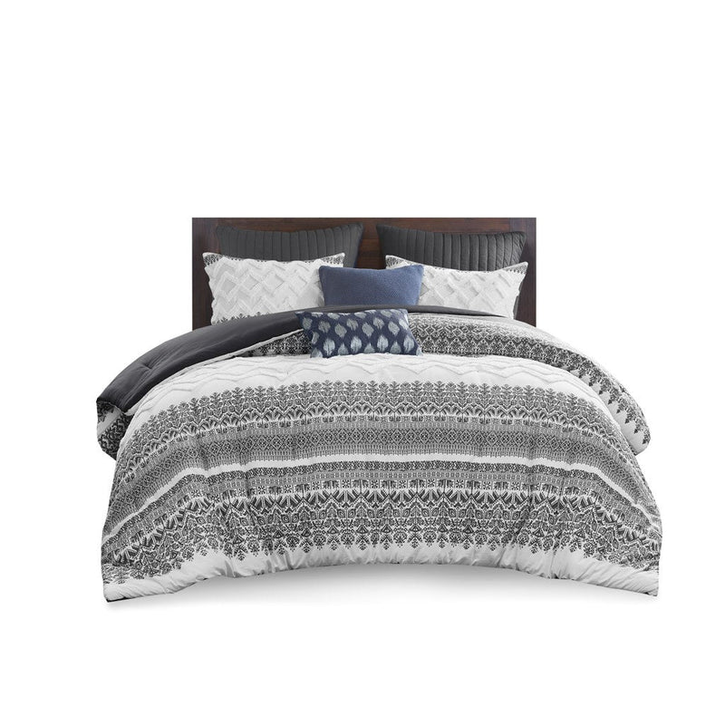 3 Piece Cotton Comforter Set with Chenille Tufting Gray King/Cal King