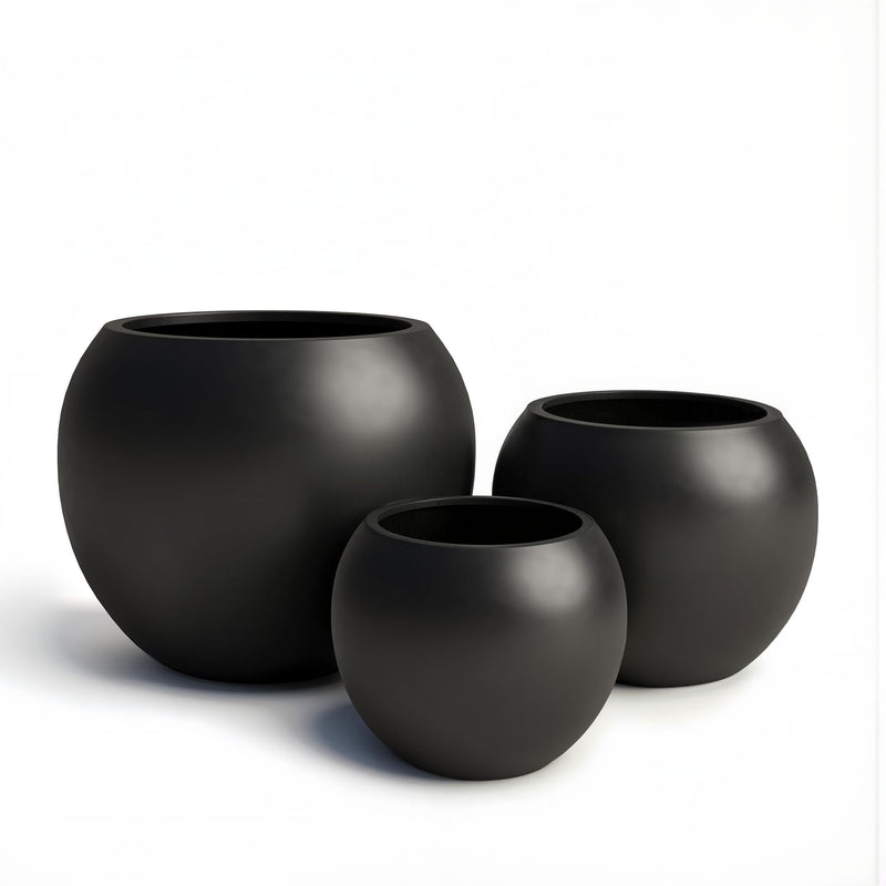 DTY Fiberstone Globe Planter Indoor Outdoor — Lightweight Sphere Ball Pot for Olive Tree, Monstera & Palm | Fiberglass Stone | UV Resistant, Drainage Hole | 2 Coco Mats | Black | 12.6" D × 10" H