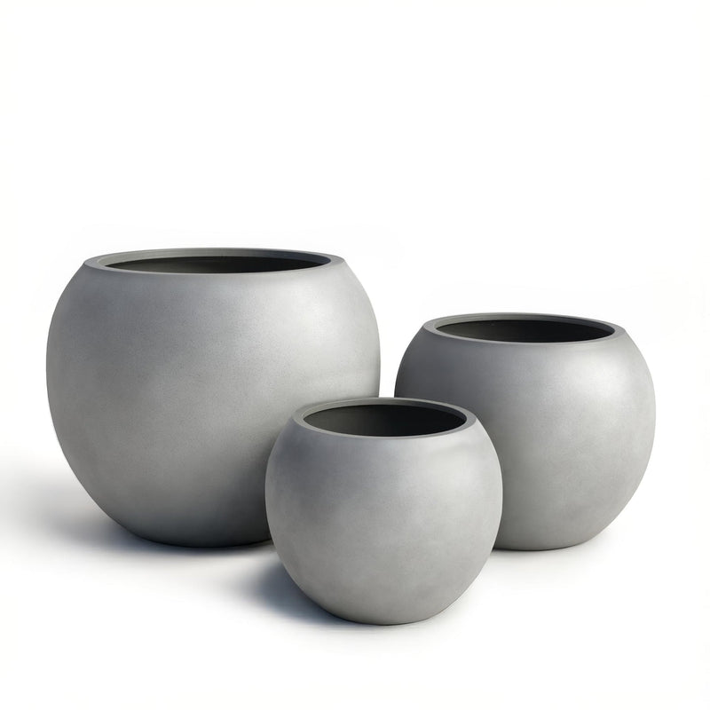 DTY Fiberstone Globe Planter Indoor Outdoor — Lightweight Sphere Ball Pot for Olive Tree, Monstera & Palm | Fiberglass Stone | UV Resistant, Drainage Hole | 2 Coco Mats | Black | 12.6" D × 10" H