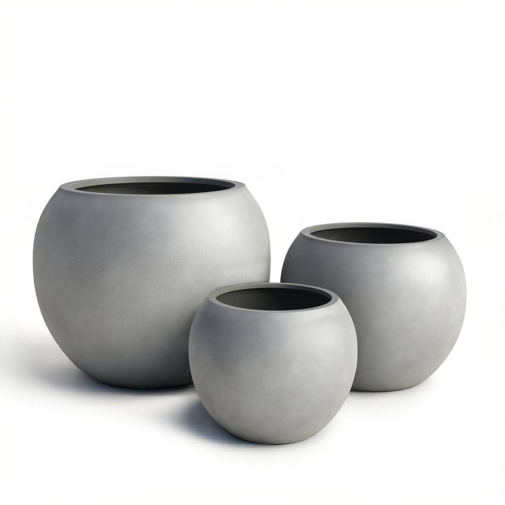 DTY Fiberstone Globe Planter Indoor Outdoor — Lightweight Sphere Ball Pot for Olive Tree, Monstera & Palm | Fiberglass Stone | UV Resistant, Drainage Hole | 2 Coco Mats | Black | 12.6