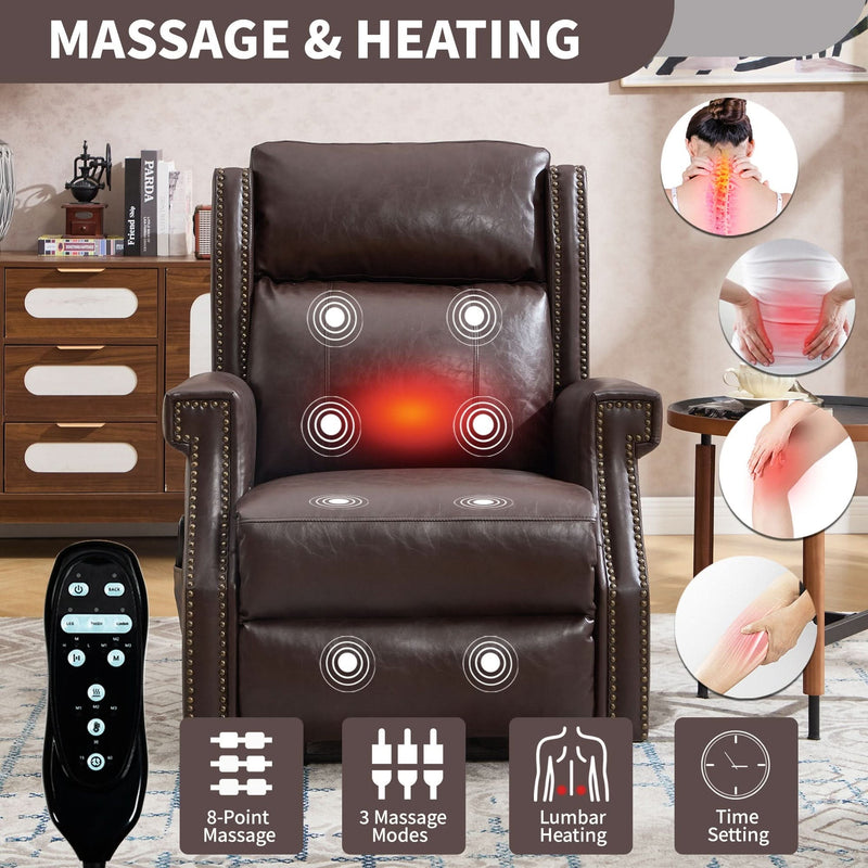 Manual Recliner Chair Faux Leather Massage With 8 Vibrating Nodes & 3 Modes For Living Room