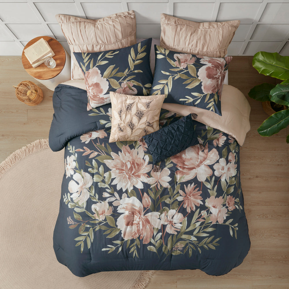 8 Piece Cotton Comforter Set Navy Queen Media 7