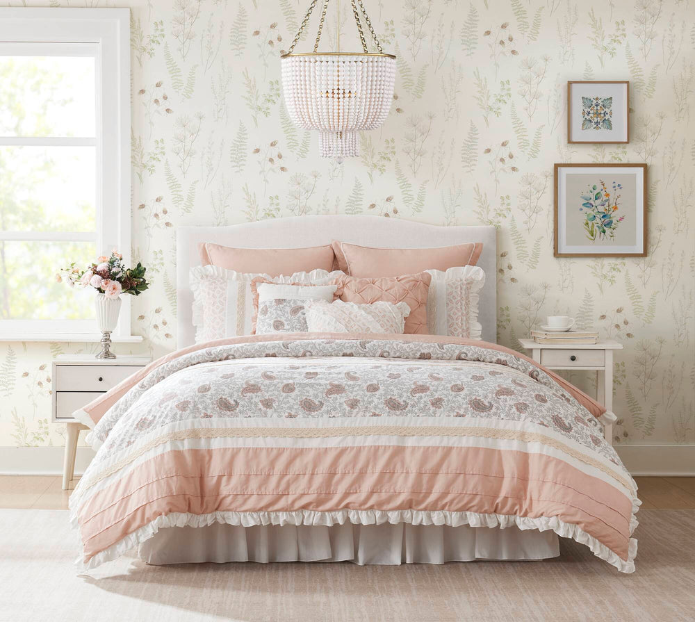 9 Piece Cotton Percale Comforter Set Blush Queen Media 5