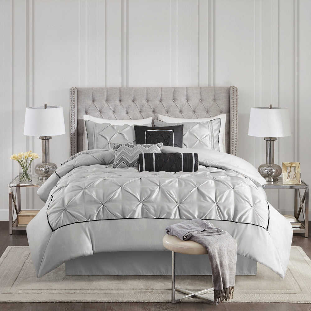 7-Piece Full 100% Polyester Pieced Pleated Tufted Comforter Set Media 1