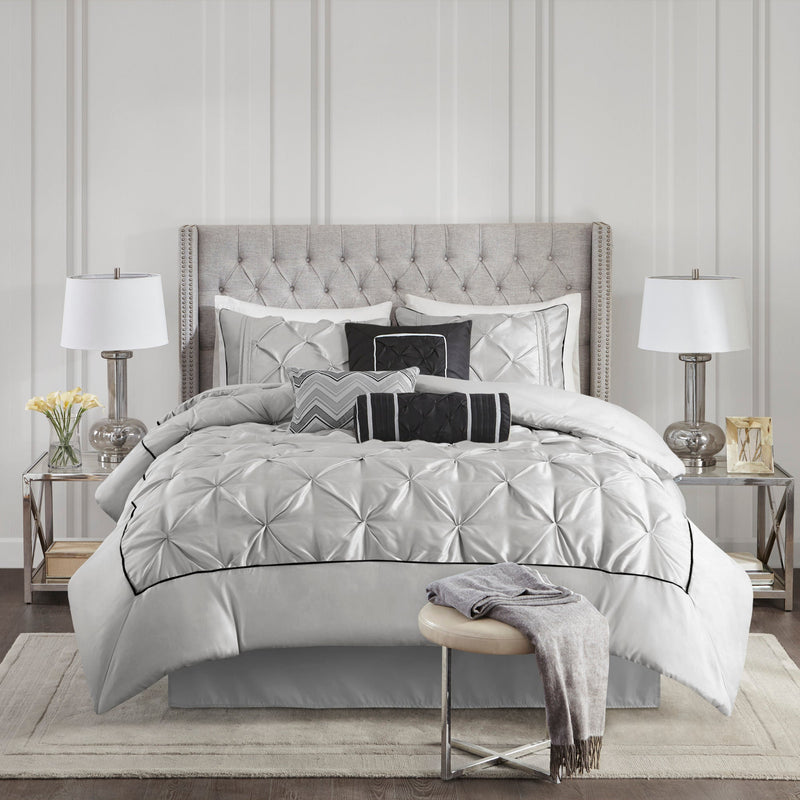 7-Piece 100% Polyester Pieced Pleated Tufted Comforter Set