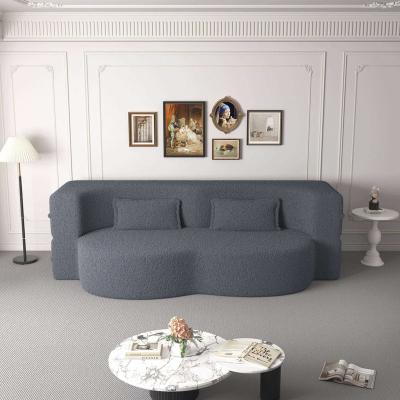 Sofa Bed Teddy Fabric Modern Grey Full Size Living Room Lounge Area