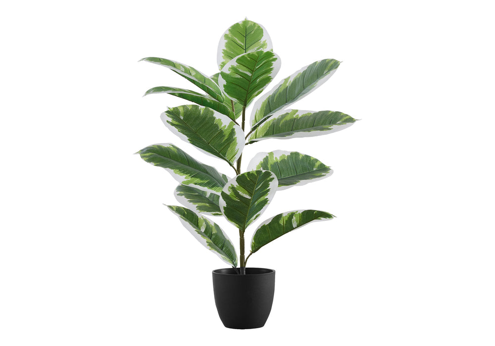 Artificial Plant, 27' Tall, Rubber, Indoor, Faux, Fake, Table, Greenery, Potted, Real Touch, Decorative, Green Leaves, Black Pot Media 2