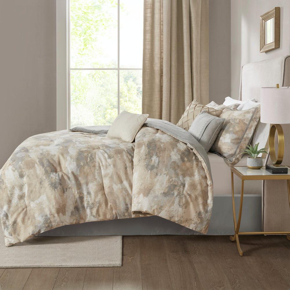 7 Piece Textured Cotton Blend Comforter Set Gray Queen Media 15