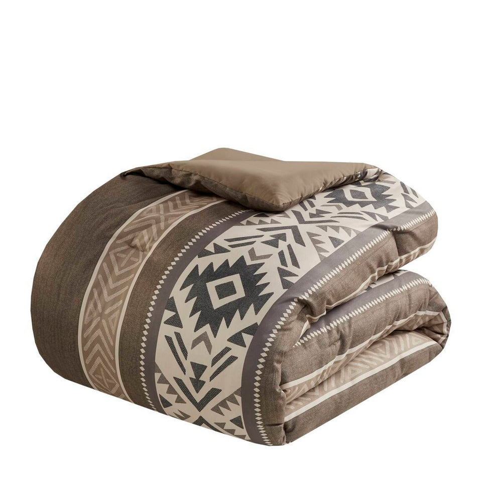 5 Piece Stripe Herringbone Comforter Set with Throw Pillows Brown Full/Queen Media 6