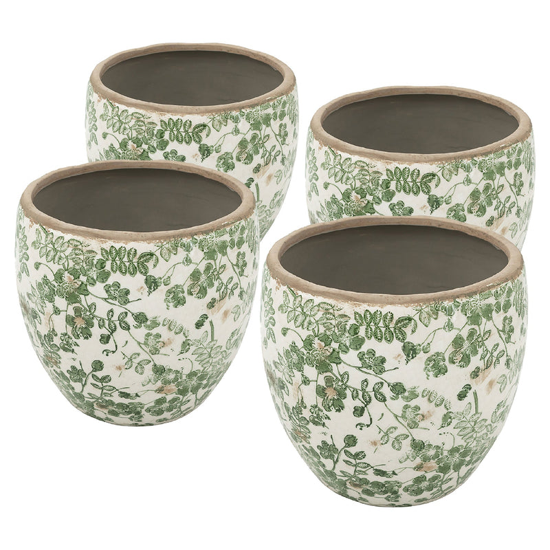 5.1x5.1x4.5' Ceramic Flower Vase with Floral Pattern, 4 Pack