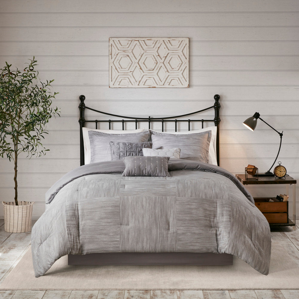 7 Piece Printed Seersucker Comforter Set Grey Cal King Media 8