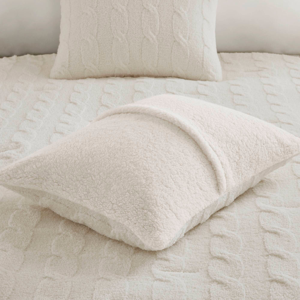 3 Pieces King/Cal King Cable Knit Chenille Comforter Set,Ivory Media 14