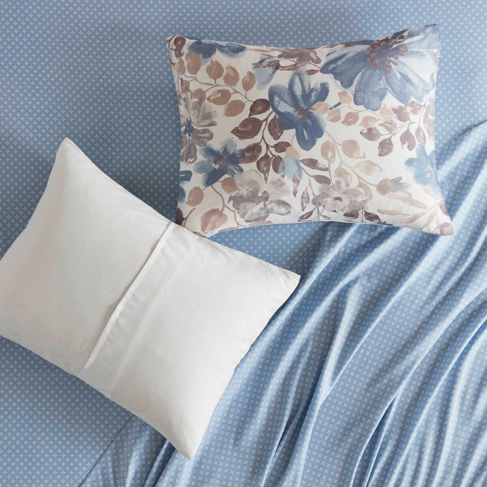 Floral Comforter Set with Bed Sheets Blue King Media 12