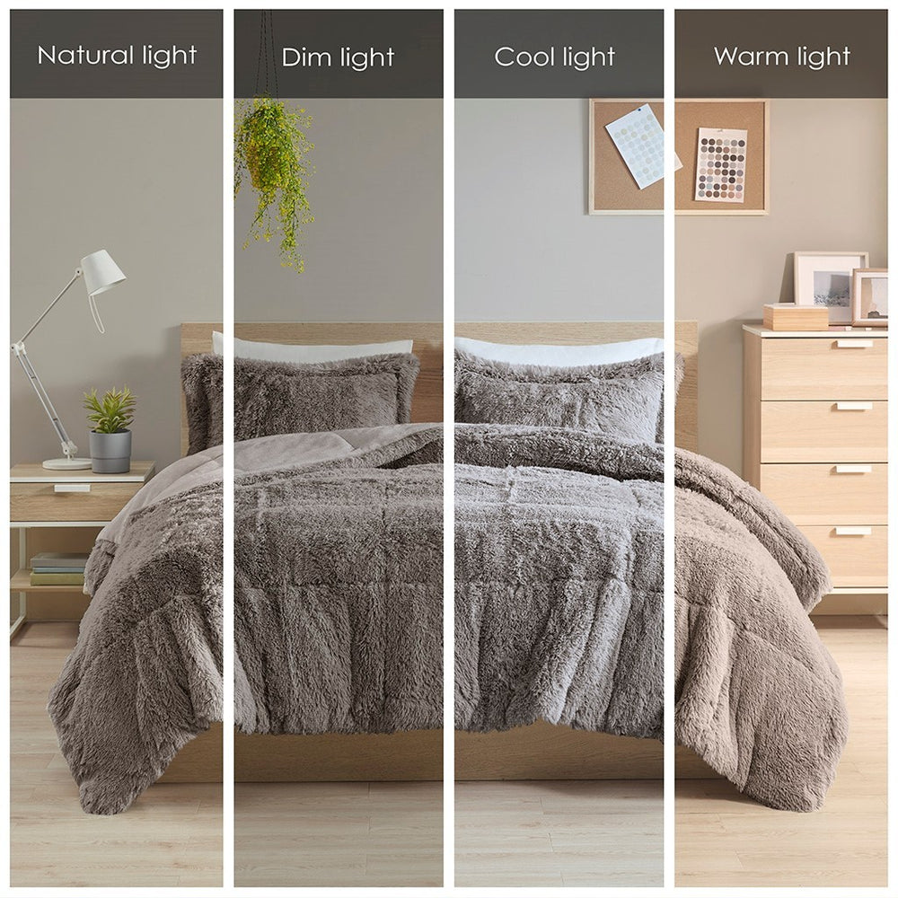 King/Cal King Shaggy Long Fur Comforter Mini Set Media 3