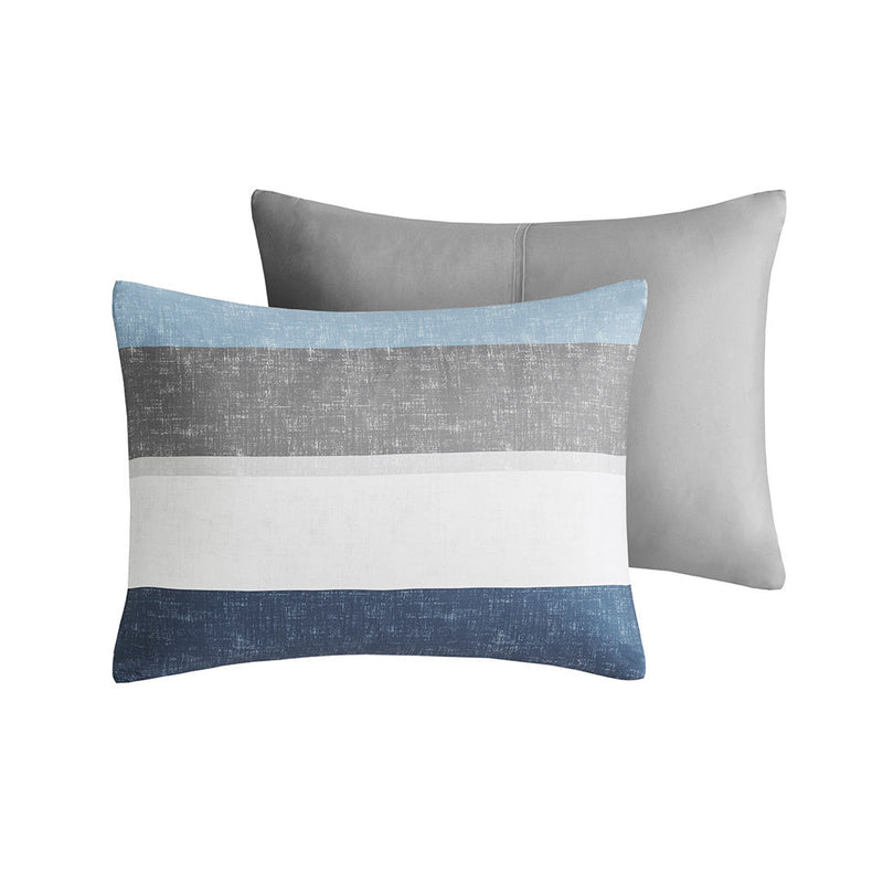 Stripe Comforter Set with Bed Sheets Blue/Grey Queen