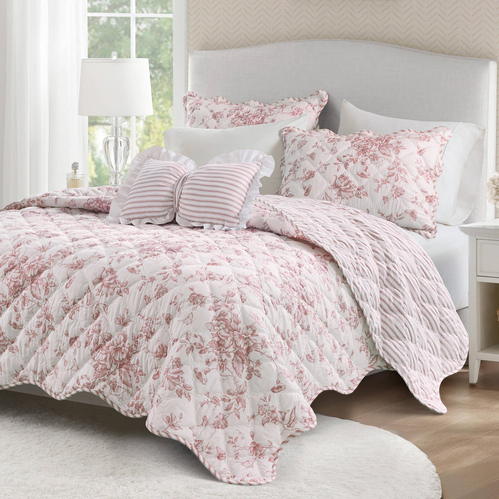 4 Pieces King  Quilt Set with Decorative Pillow,Pink Media 7
