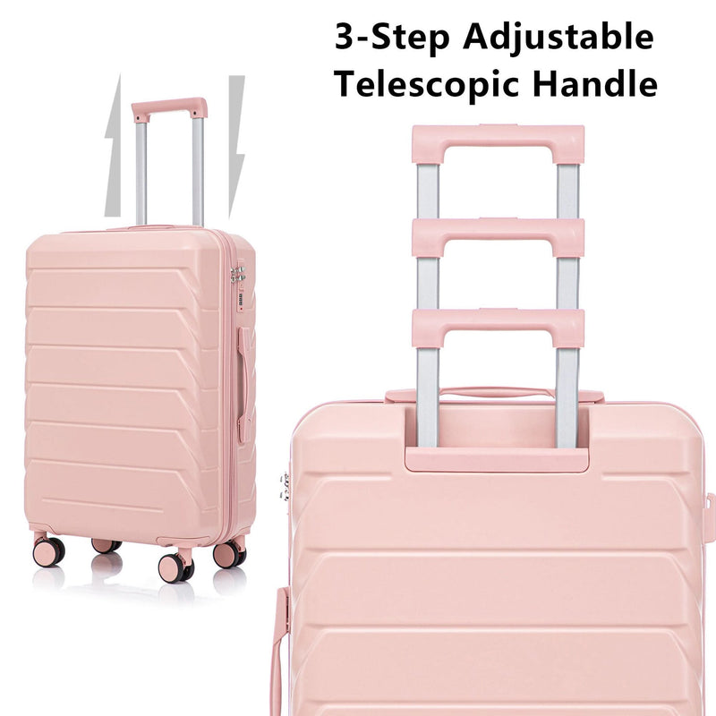ABS Spinner Luggage 3 Piece Set Pink Matching Color & Combination Lock For Travel Use