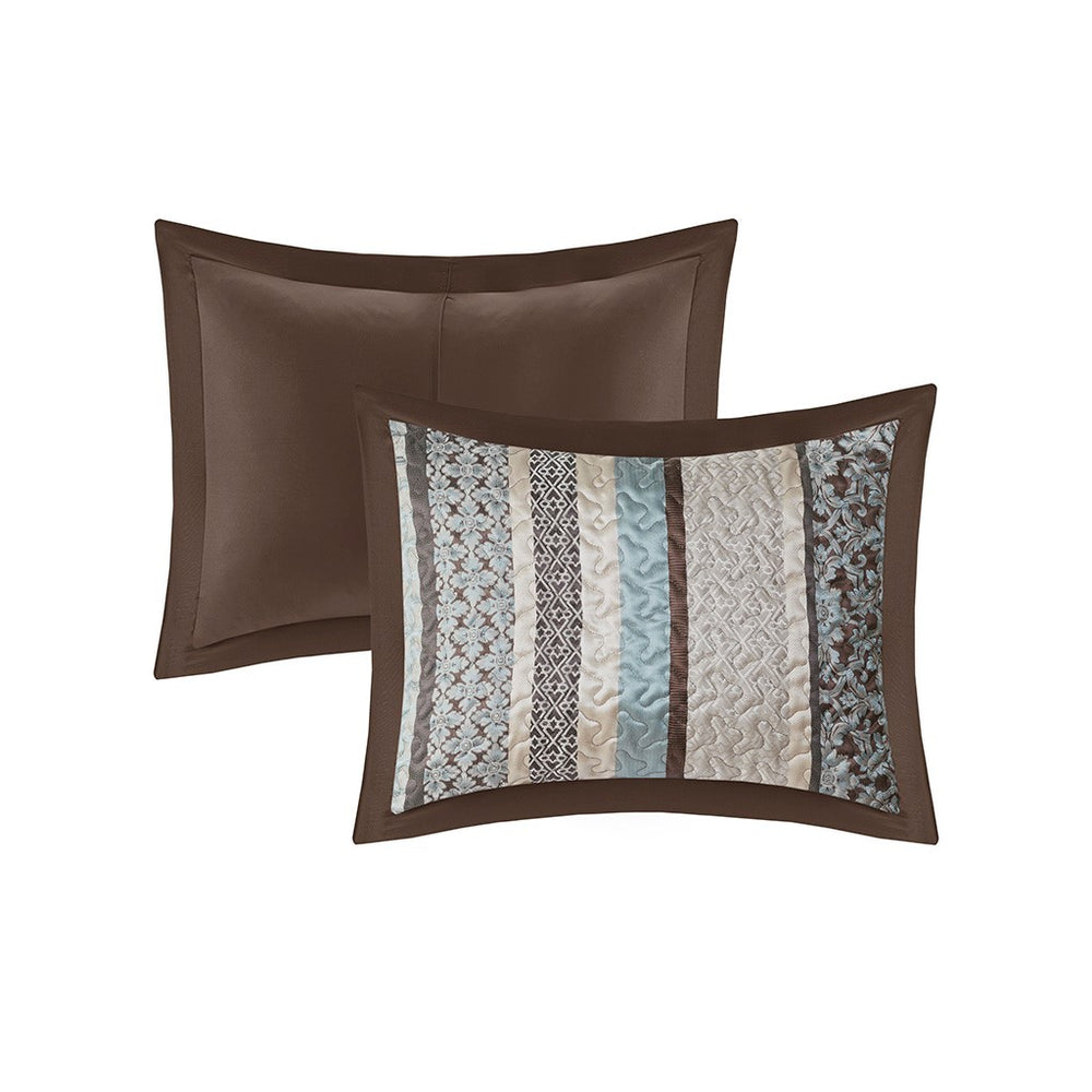 5 Piece Reversible Jacquard Bedspread Set Blue King Media 7