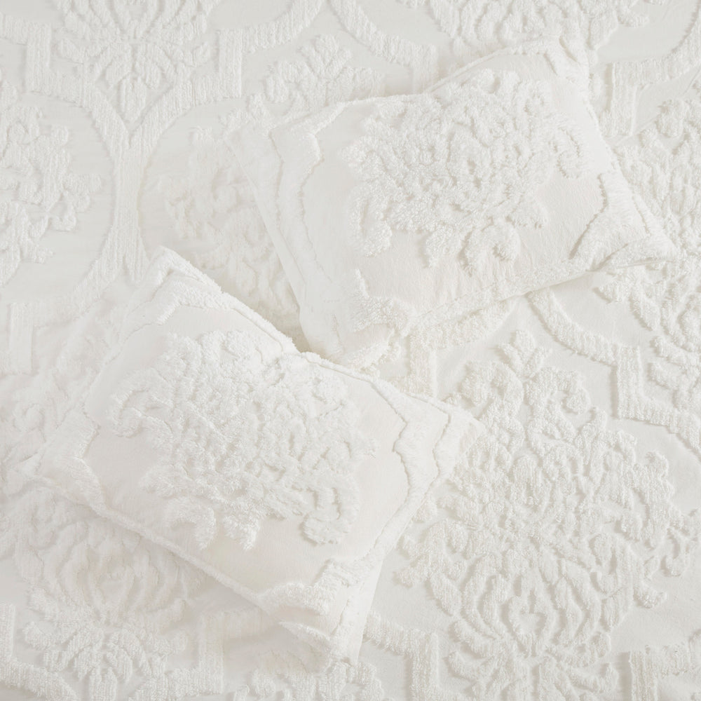 3 Piece Tufted Cotton Chenille Damask Comforter Set Off-White King/Cal King Media 6