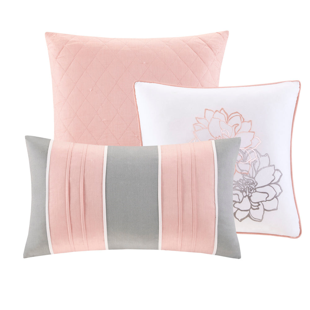 6 Piece Printed Cotton Quilt Set with Throw Pillows Grey/Peach Full/Queen Media 5
