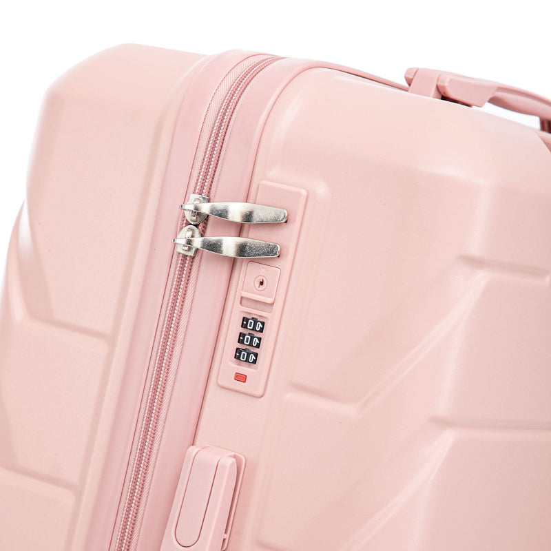 ABS Spinner Luggage 3 Piece Set Pink Matching Color & Combination Lock For Travel Use