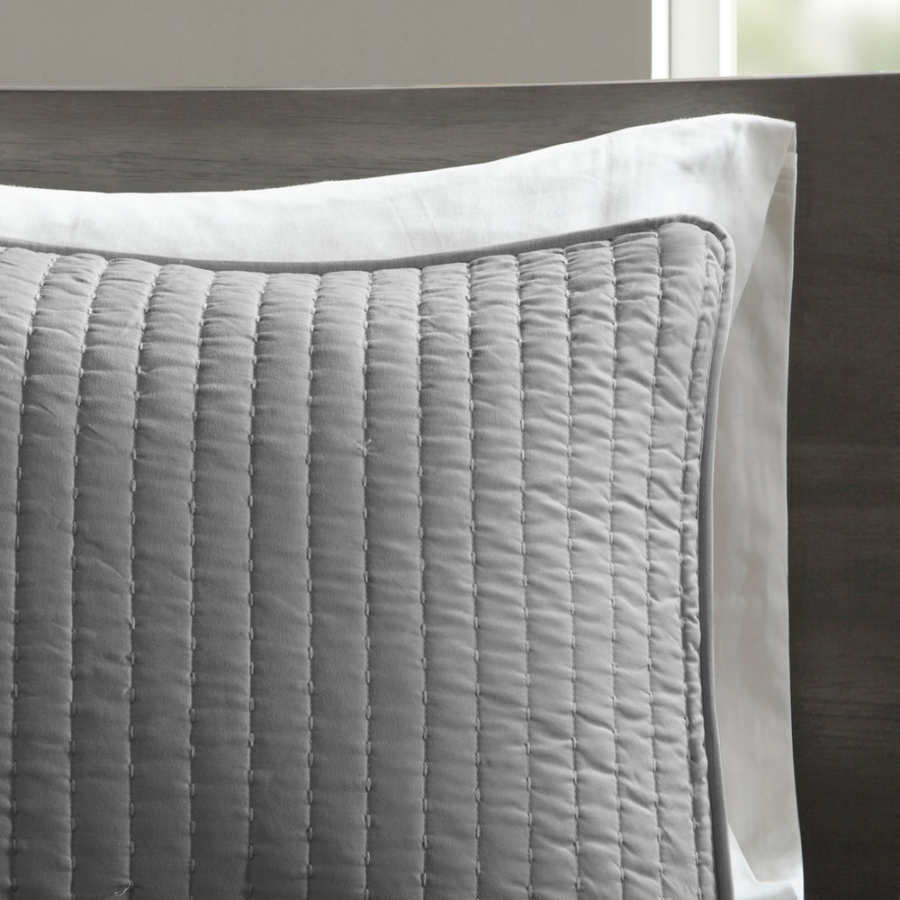 3 Piece Quilt Set Grey Full/Queen Media 6