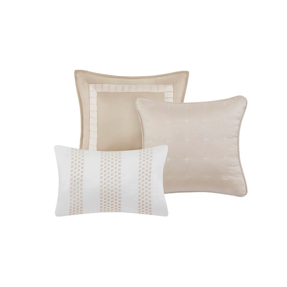 7 PCS Queen Comforter Set Beige Media 8
