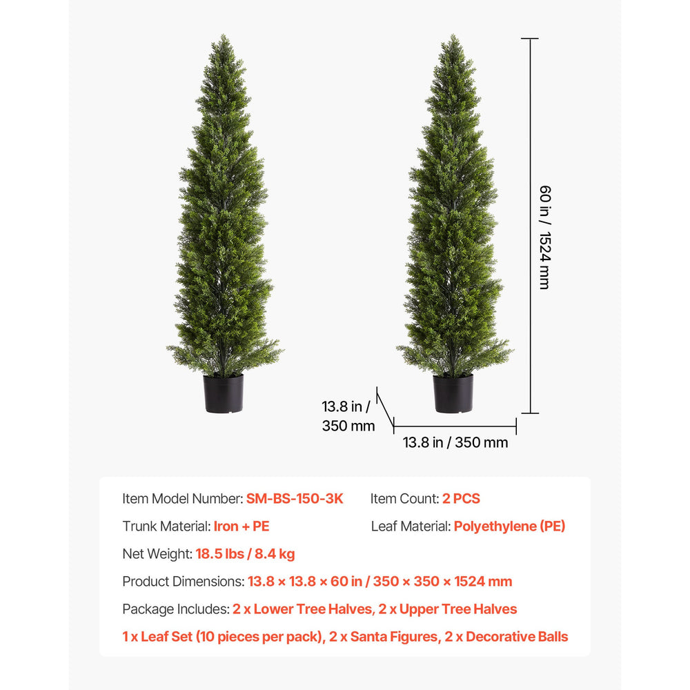 Artificial Topiary Cedar Trees, 60 inch 2 Set Faux Pine Shrubs Plants, Fake Silk Tree Look Real, Easy Assembly for Decor Front Porch Outdoor Patio Garden Balcony Backyard Indoor Office Media 6