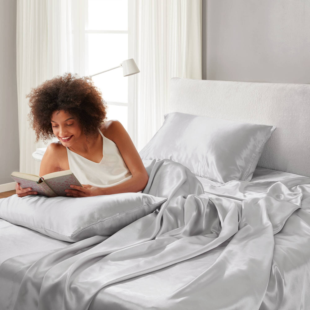 4 PCS Twin Luxury Sheet Set Light Grey Media 3