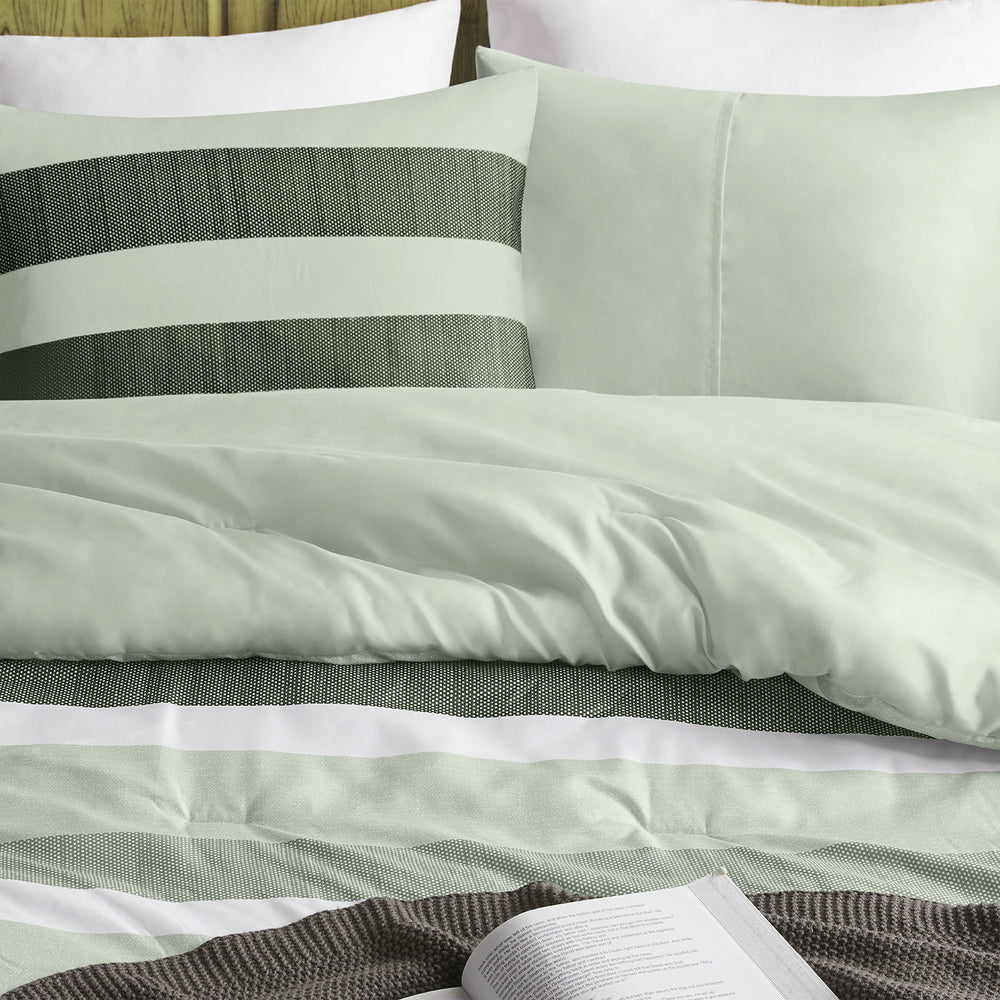 3-Piece King/Cal King Stripe Textured Print Comforter Set,Sage Media 9