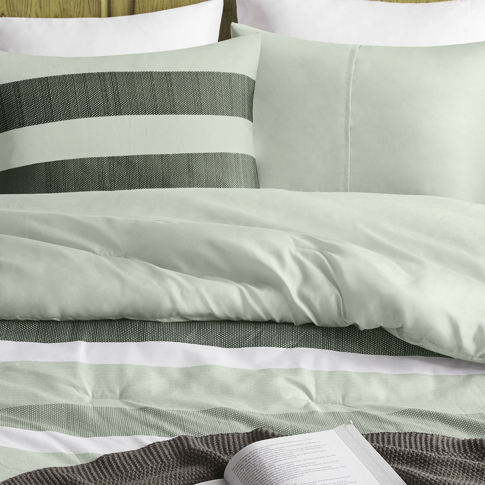 3-Piece King/Cal King Stripe Textured Print Comforter Set,Sage Media 9
