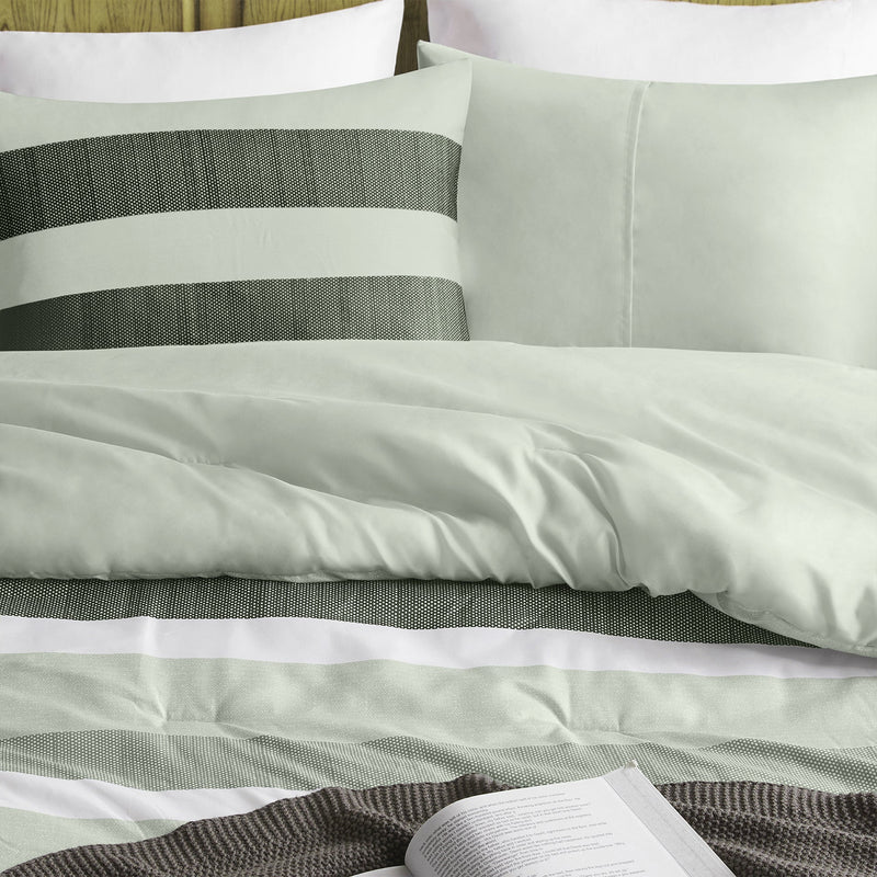 3-Piece King/Cal King Stripe Textured Print Comforter Set,Sage
