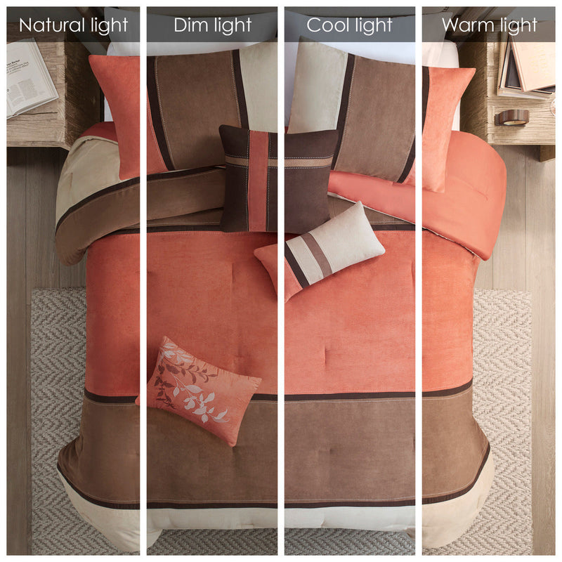 7 Piece Faux Suede Comforter Set Coral Cal King