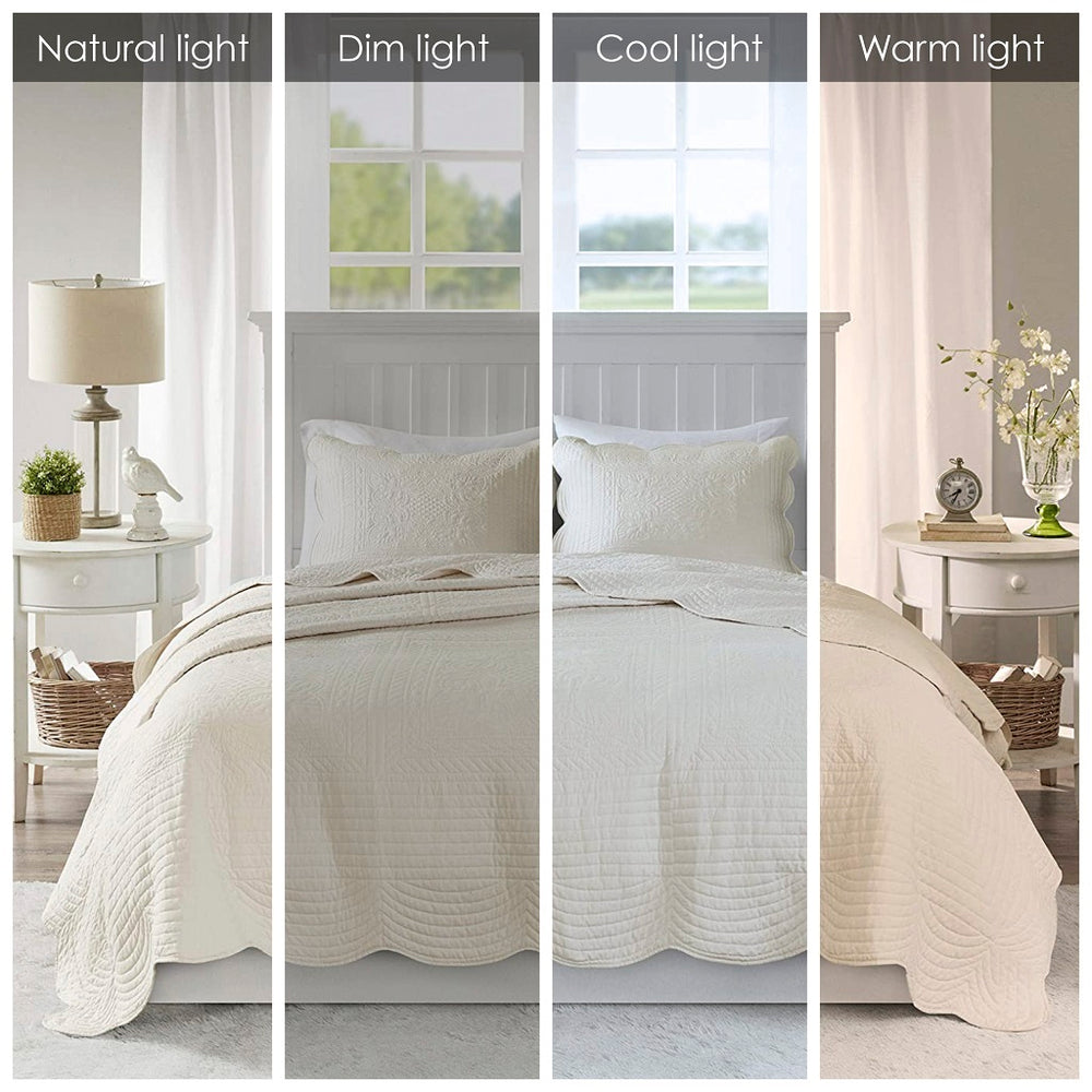 3 Piece Reversible Scalloped Edge Quilt Set Cream Full/Queen Media 11
