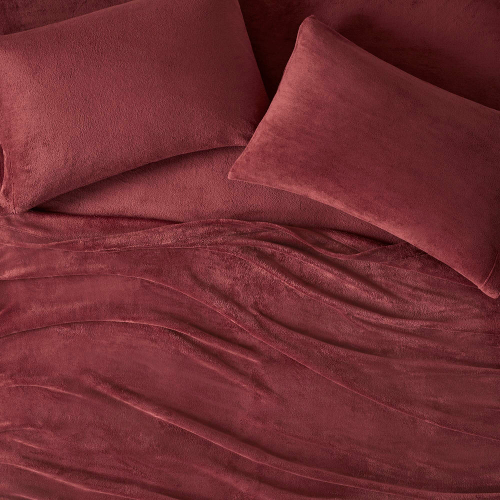 4 PCS King Micro Plush Sheet Set Burgundy Media 14
