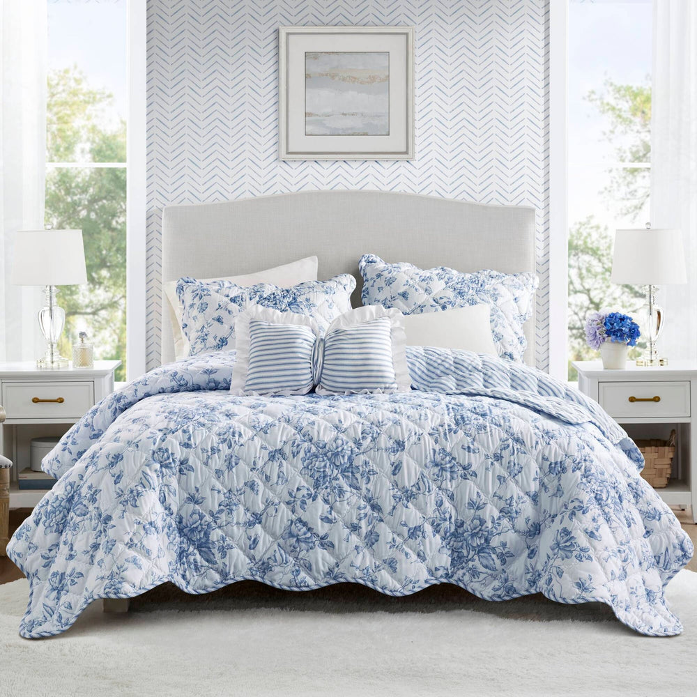 4 Pieces Full/Queen  Quilt Set with Decorative Pillow,Blue Media 23