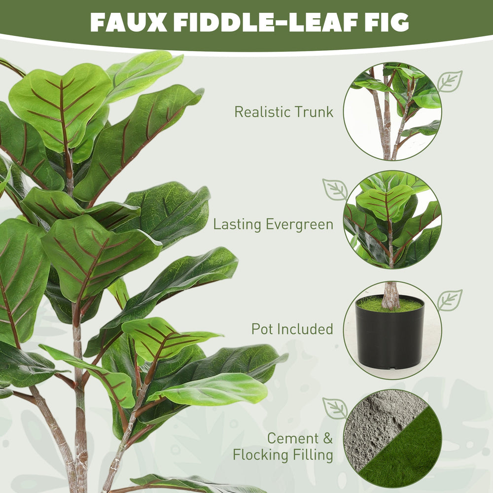 Artificial Fiddle Leaf Fig Tree,  Potted Plant with Flocked Soil for Home Office Decor(Only 1Pcs Artificial Fiddle Leaf Fig Tree) Media 7