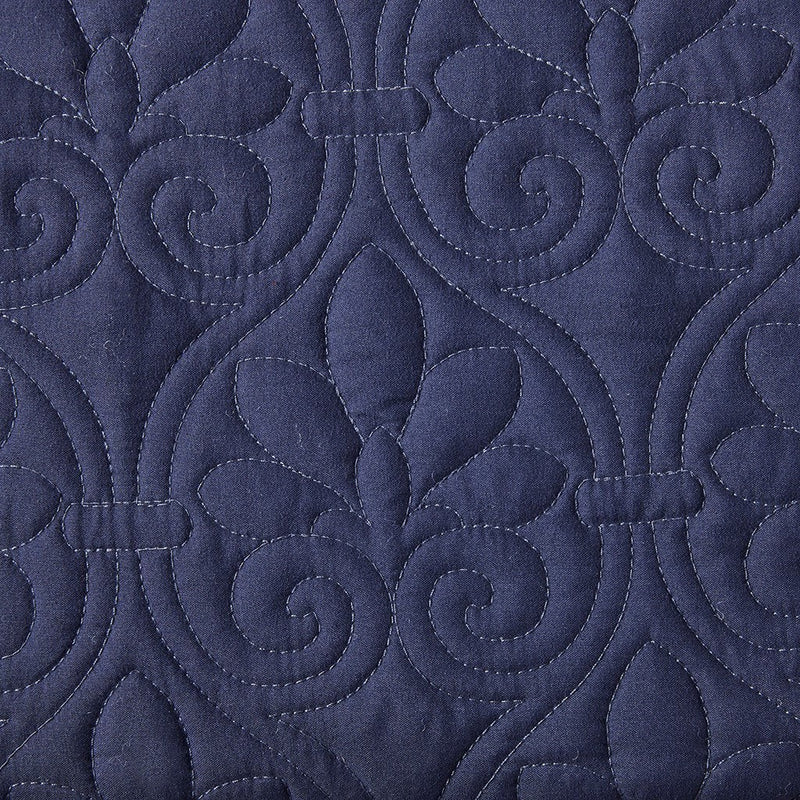 3 Piece Split Corner Pleated Quilted Bedspread Navy King