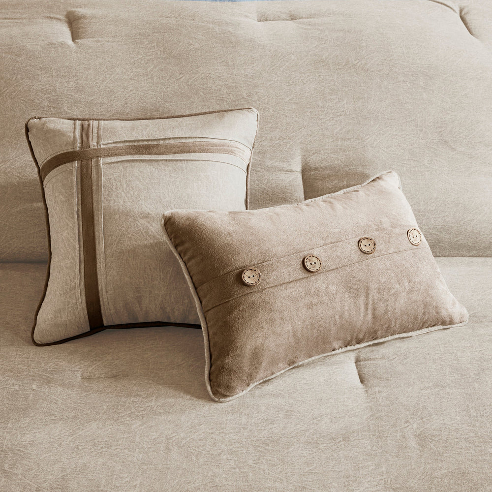 7 Piece Faux Suede Comforter Set Tan Queen Media 4
