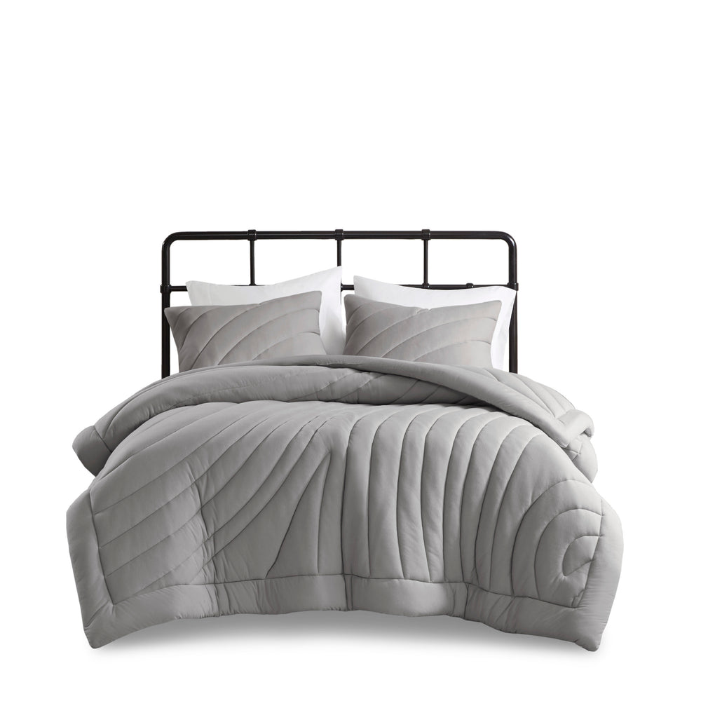 3 PCS Full/Queen Poly Jersey Puffy Comforter Set Gray Media 17